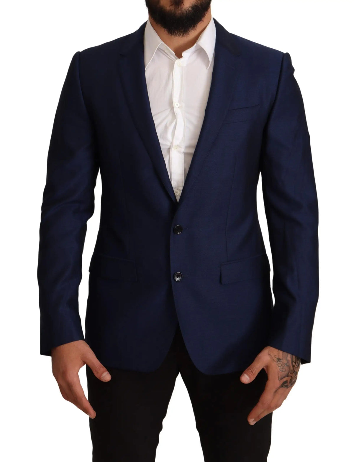 Veste slim fit dolce & gabbana martini bleu marine en laine avec fermeture à deux boutons et revers crantés