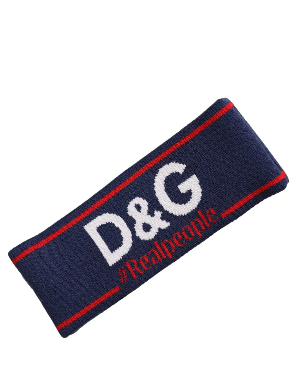 Navy blue wool knitted dolce gabbana headband with red trim and white d&g logo for one size fit