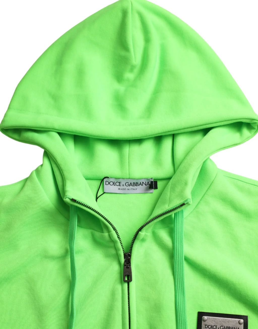 Sweat-shirt à capuche dolce & gabbana vert néon à fermeture éclair noire et capuche assortie