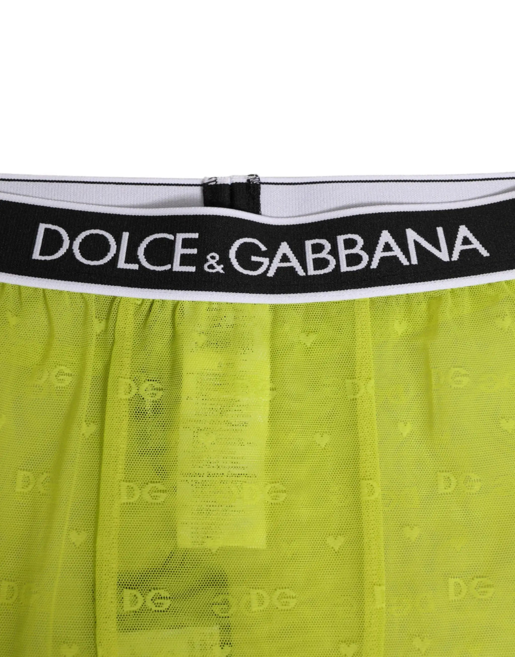 Culotte en maille sheer vert néon avec ceinture noire logo dolce & gabbana en nylon dentelle