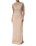 Robe longue beige sans manches dolce gabbana avec embellissement floral perlé sur le corsage et le col