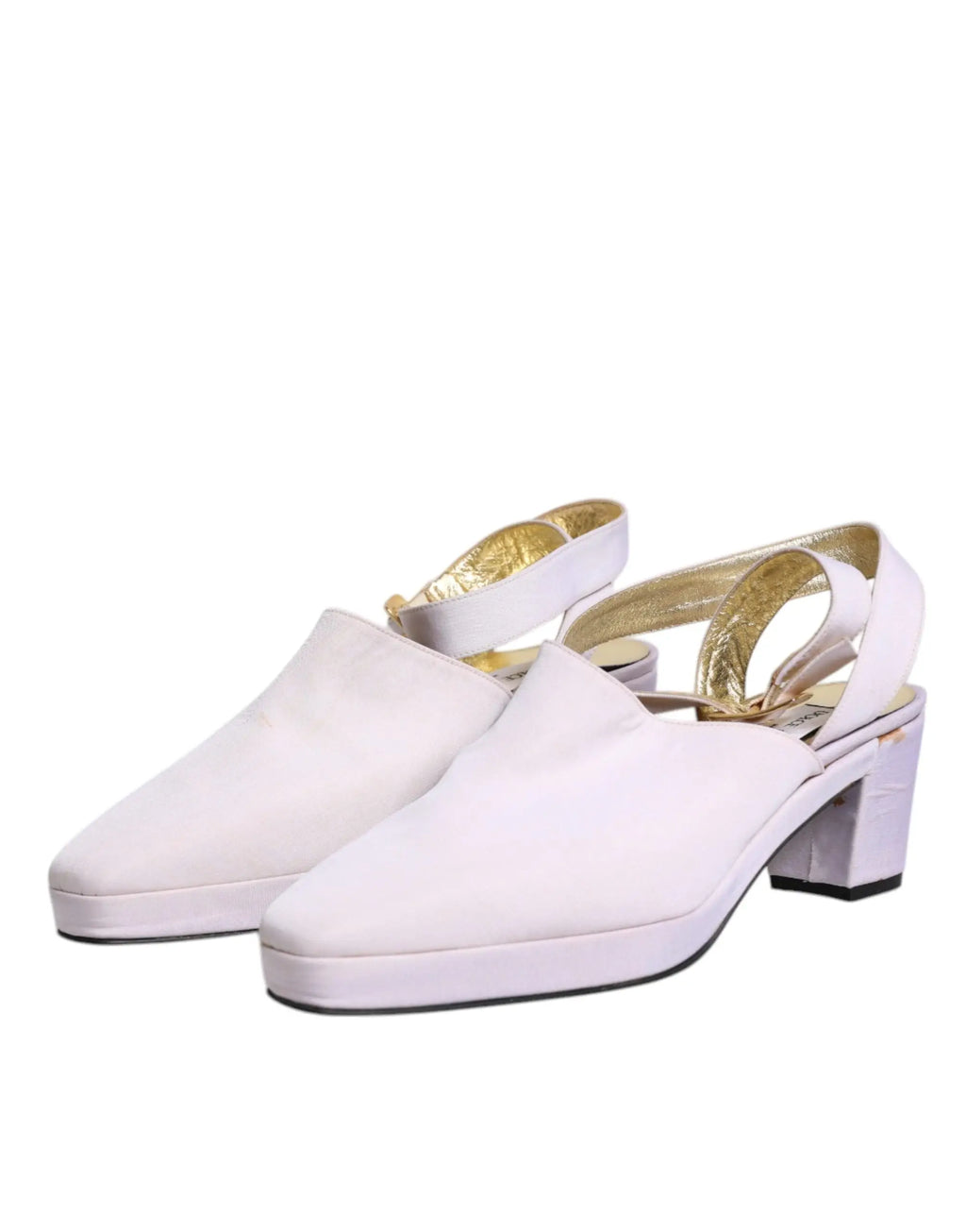 Dolce & gabbana sandales à talon bloc en satin blanc avec bride arrière et doublure intérieure dorée