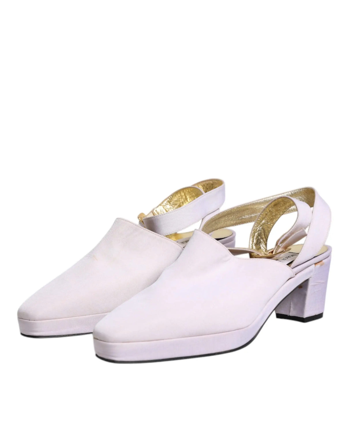 Dolce & gabbana sandales à talon bloc en satin blanc avec bride arrière et doublure intérieure dorée