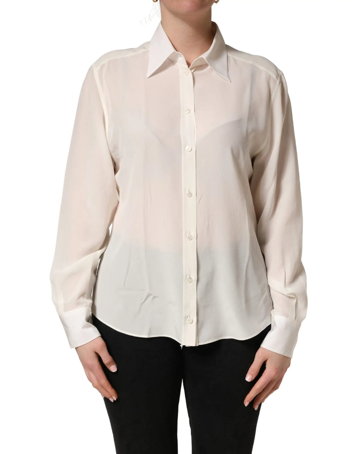 Blouse dolce & gabbana en soie off white à col classique et manches longues élégantes