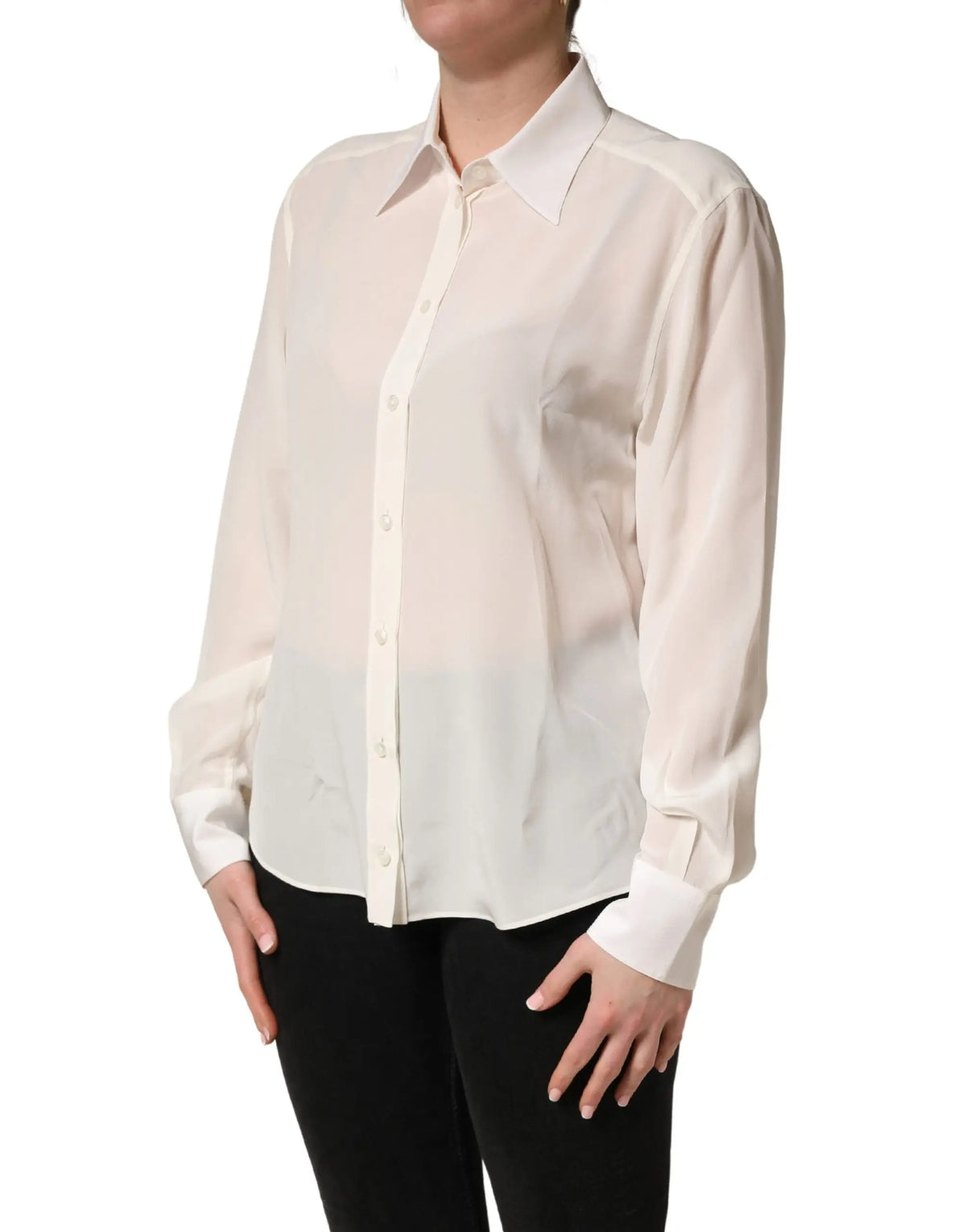 Blouse dolce & gabbana beige crème à manches longues avec col classique et léger brillant