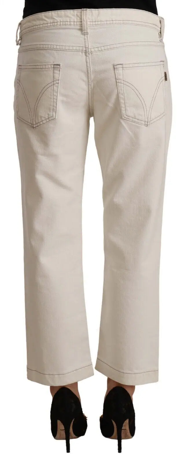 Jean denim beige dolce & gabbana en coton avec coupe droite classique et détails de couture subtils