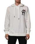 Sweat à capuche dolce & gabbana en coton off white avec un panda noir et rouge imprimé sur la poitrine