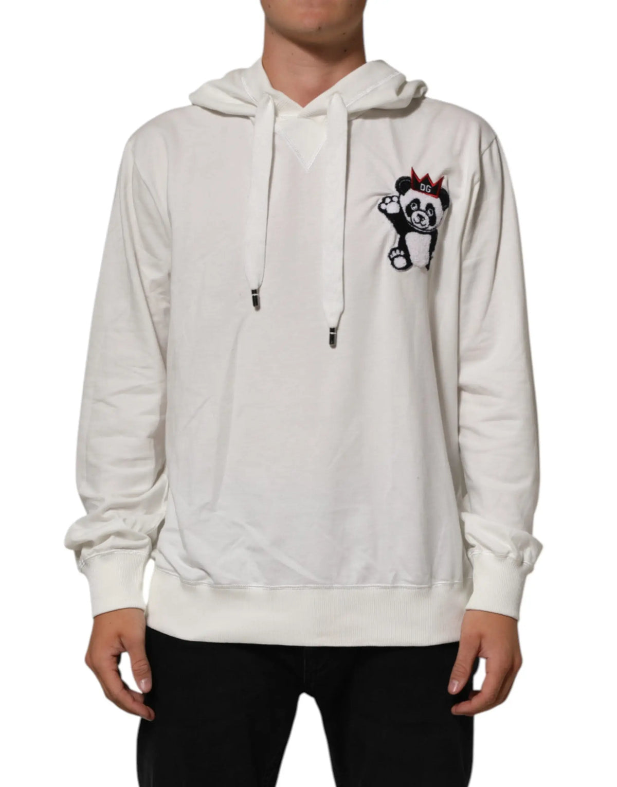 Sweat à capuche dolce & gabbana en coton off white avec un panda noir et rouge imprimé sur la poitrine