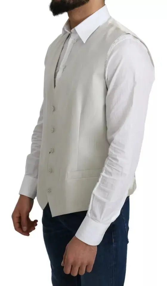 Dolce & gabbana veste formelle en coton soie blanche cassée avec coupe ajustée et boutons subtils