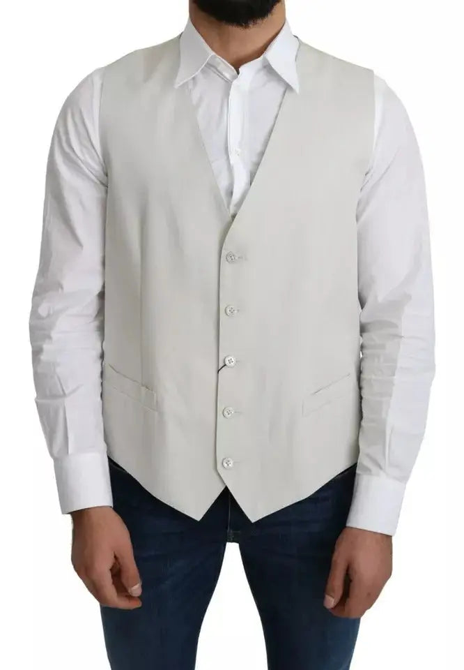 Gilet formel dolce & gabbana en coton soie off-white avec coupe cintrée et cinq boutons assortis