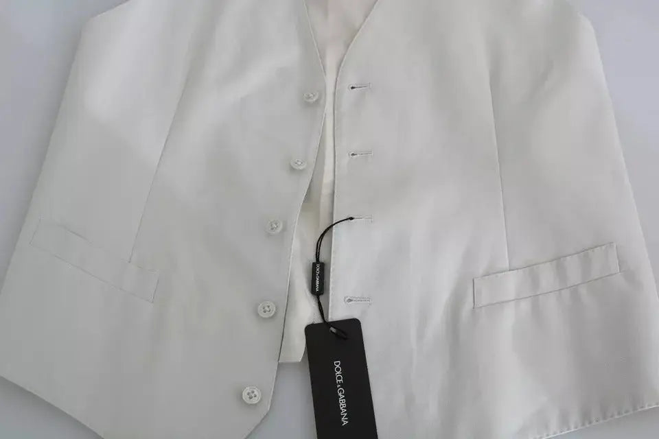 Dolce & gabbana veste formelle en coton soie blanc cassé avec coupe ajustée, fermeture par boutons et détails de couture subtils