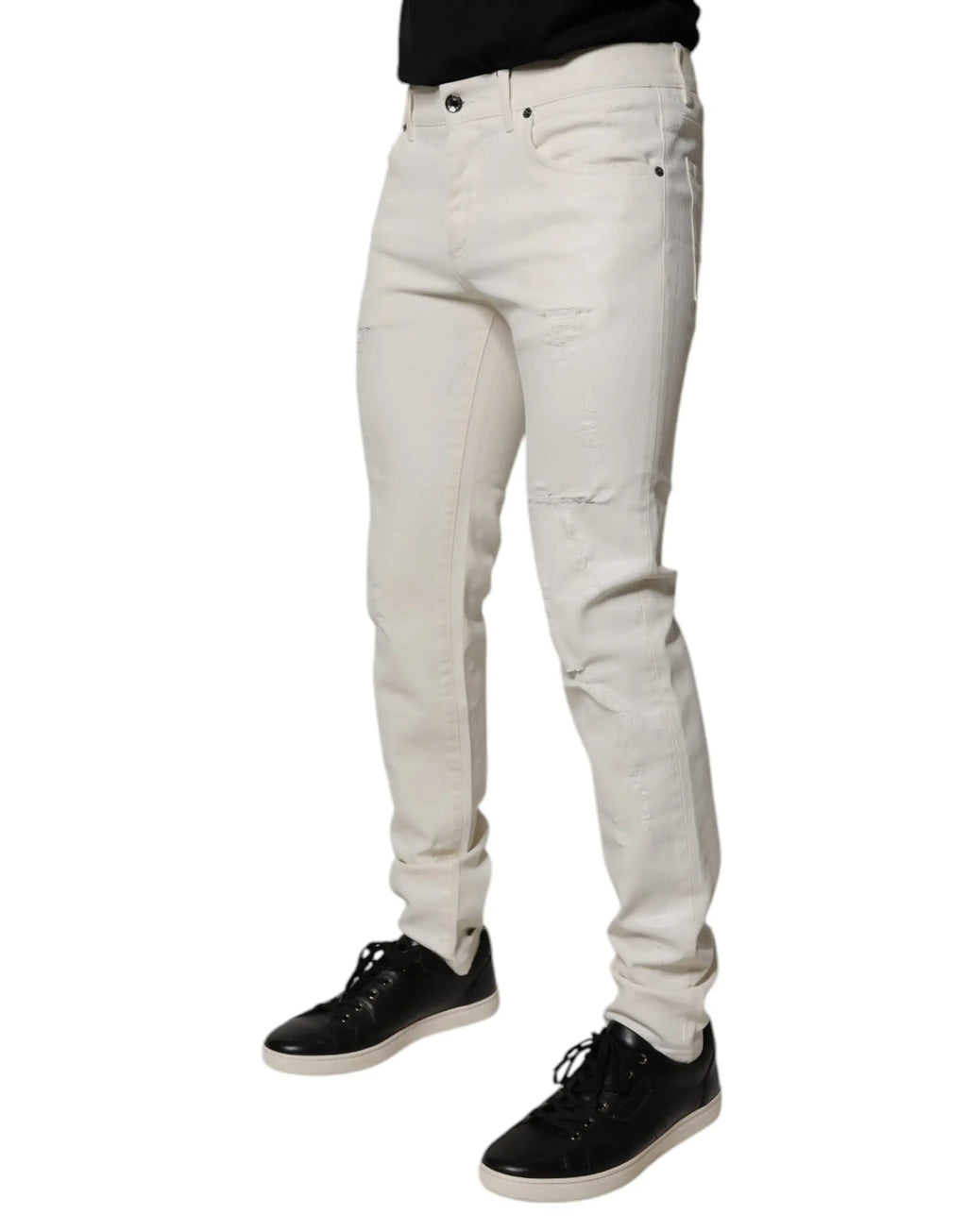 Jean slim en coton blanc cassé dolce gabbana avec déchirures aux genoux et cuisses stretch