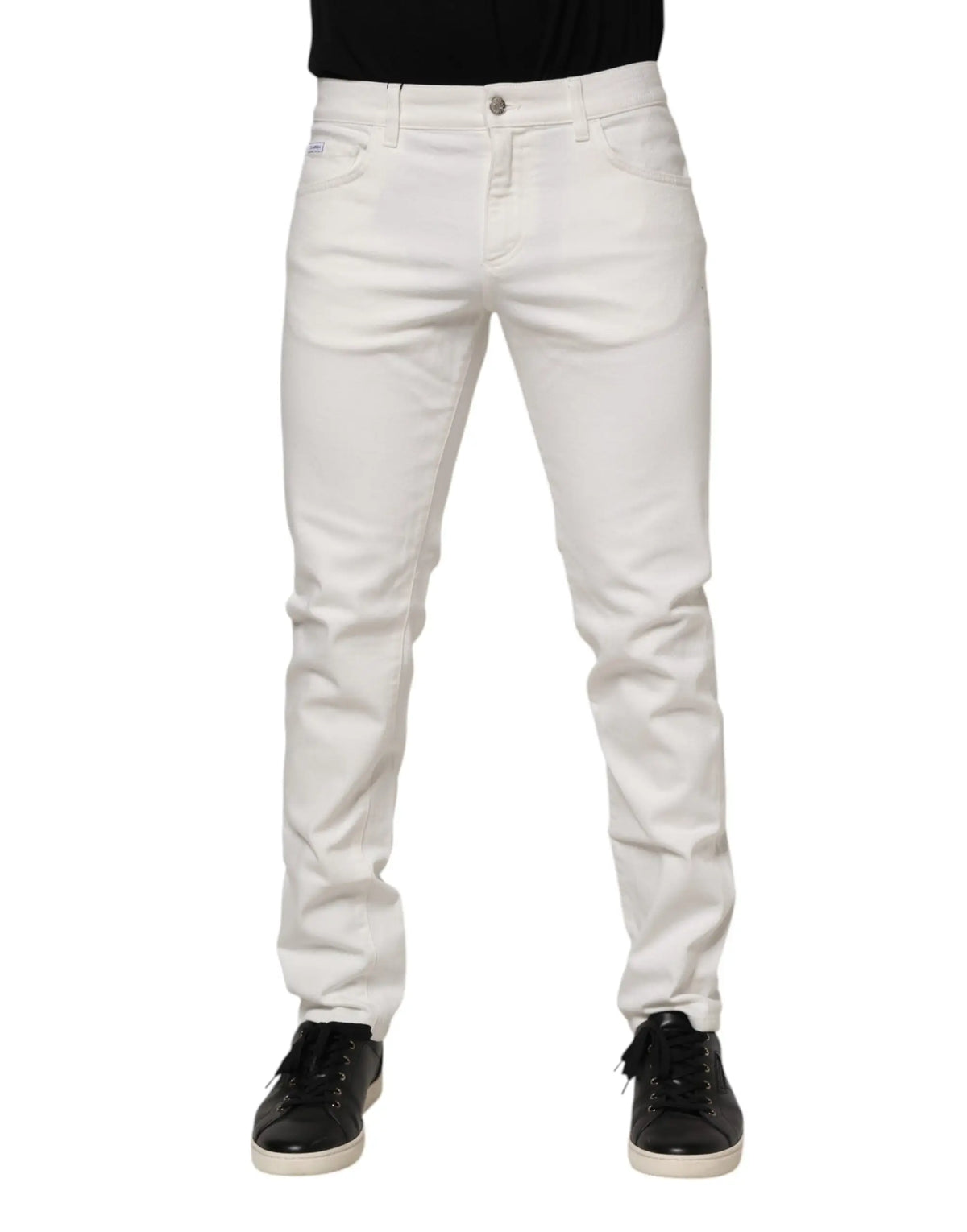 Jean slim fit blanc off white en coton stretch avec cinq poches classique par dolce gabbana