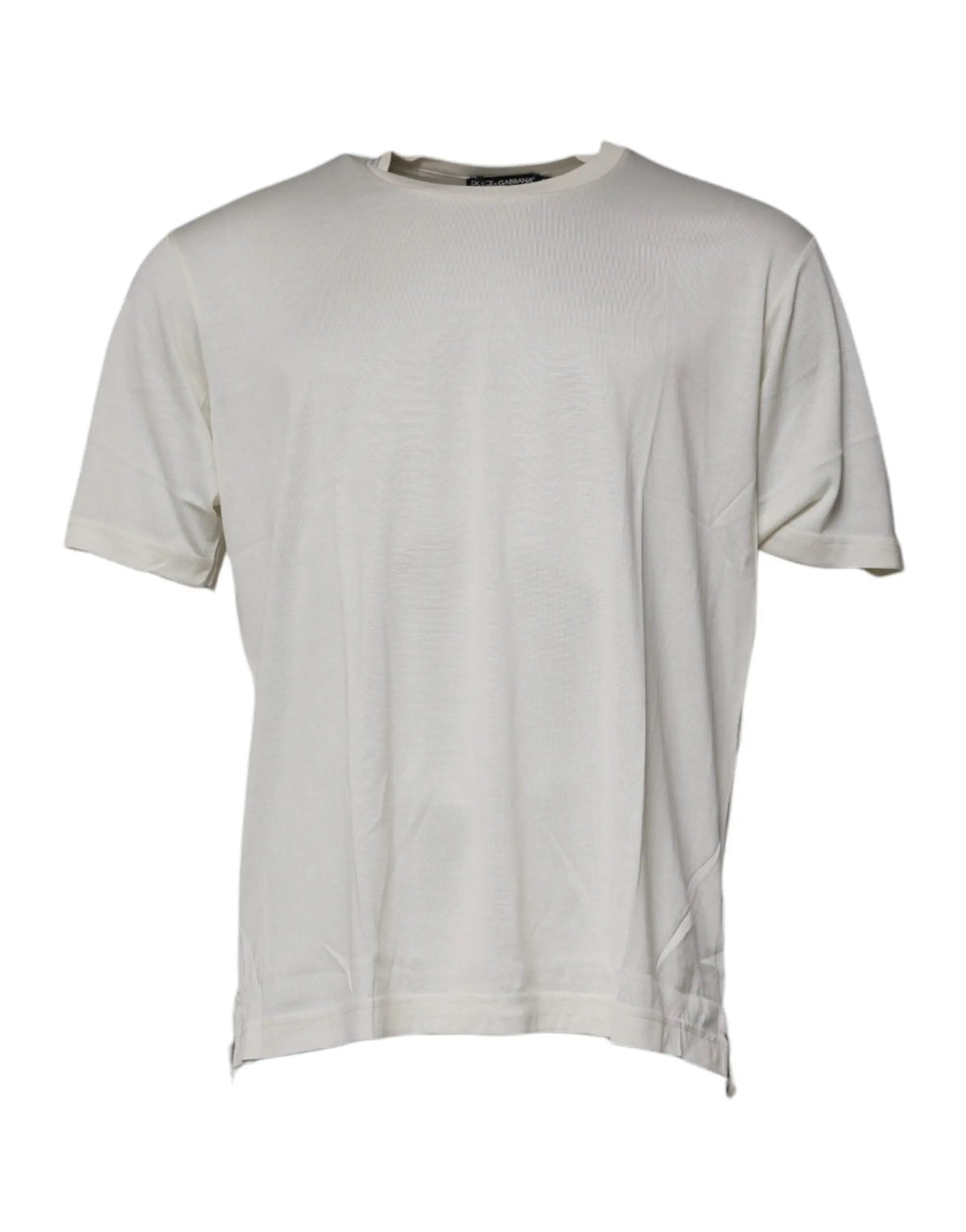 Dolce & gabbana t-shirt manches courtes côtelée off white minimaliste avec fentes latérales subtiles au bas