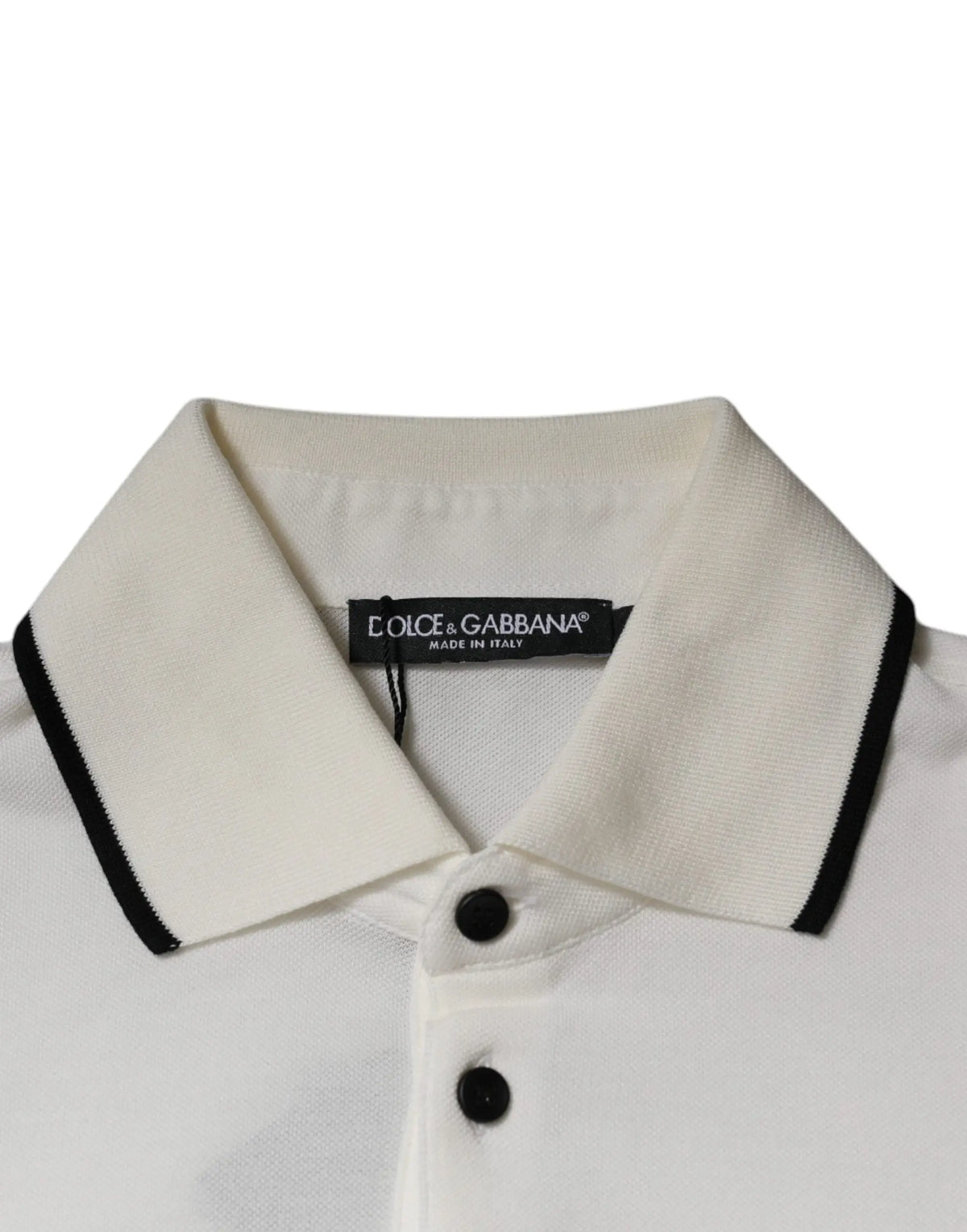 Polo dolce & gabbana off white en coton avec col, bordure noire et détails de boutons