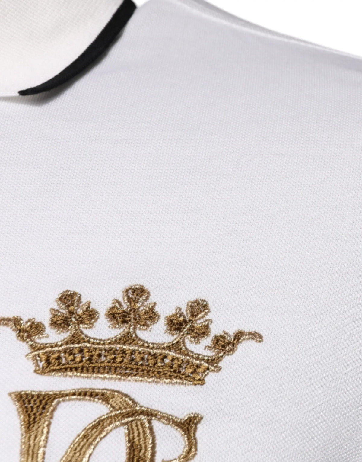 Polo en coton blanc dolce & gabbana avec col noir et logo couronne brodé doré