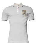 Polo dolce & gabbana blanc avec col, manches et patte en noir et logo couronne doré brodé en coton