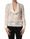 Dolce & gabbana blouse en soie semi transparente crème avec motif floral subtil et col bénitier