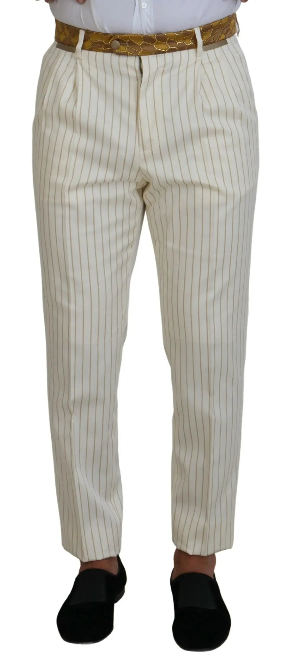 Pantalon crème à fines rayures verticales avec coupe ajustée dolce et gabbana off white gold tuxedo slim fit