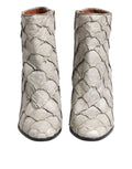 Dolce & gabbana off white leather heels ankle boots en cuir blanc avec motif serpent argenté et semelles noires