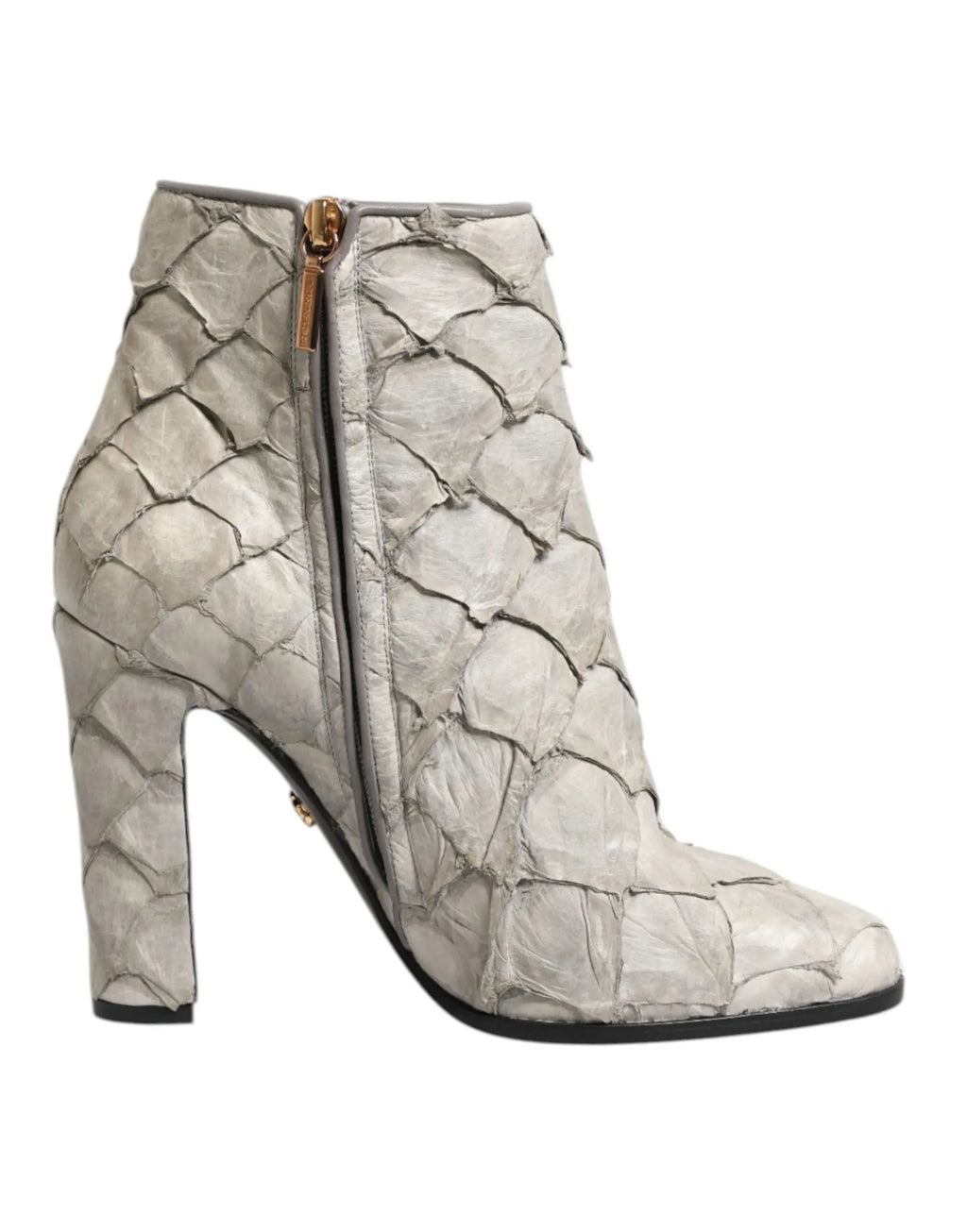 Dolce & gabbana off white ankle boots silver snake skin texture with gold zipper and black sole
