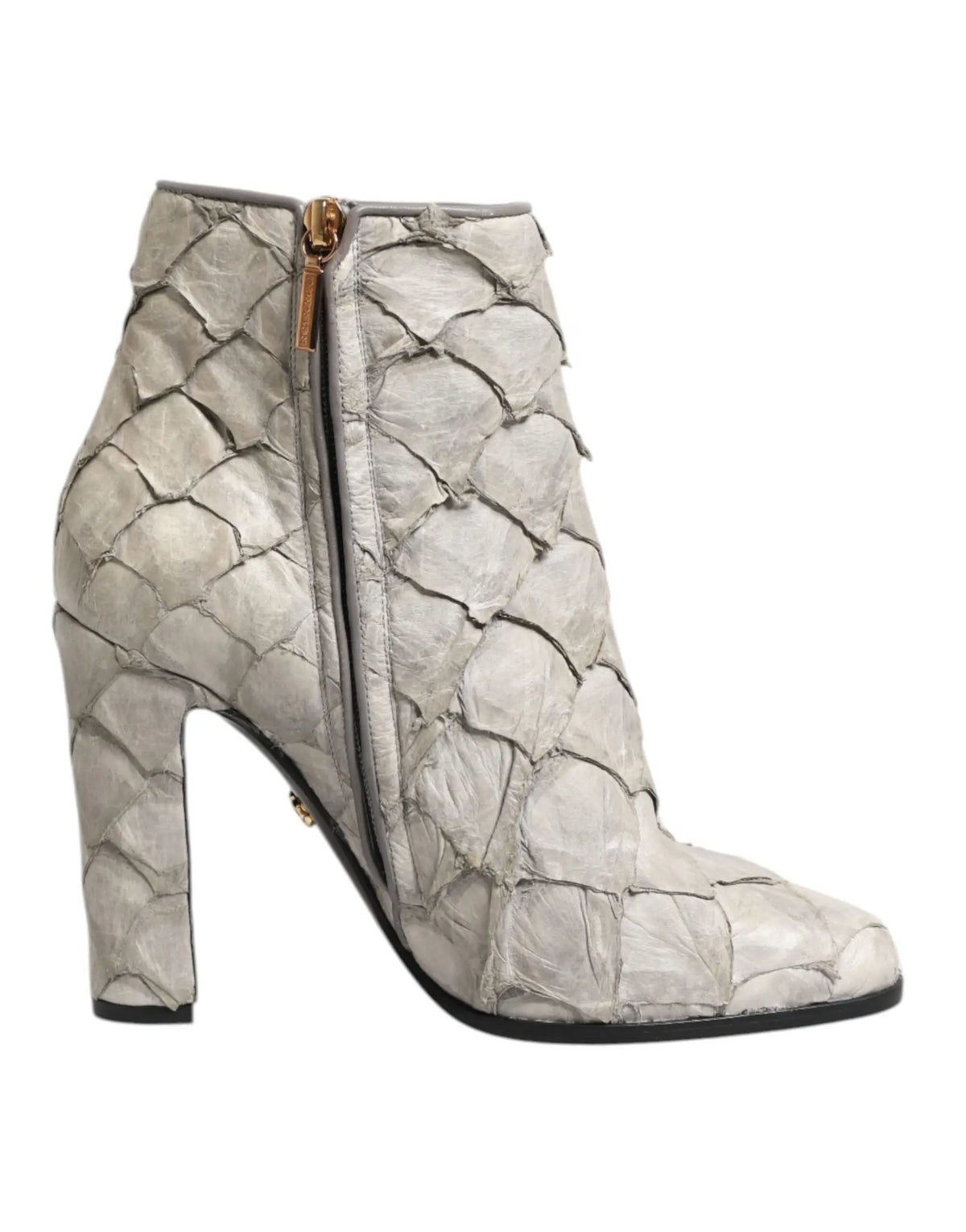Dolce & gabbana off white ankle boots silver snake skin texture with gold zipper and black sole