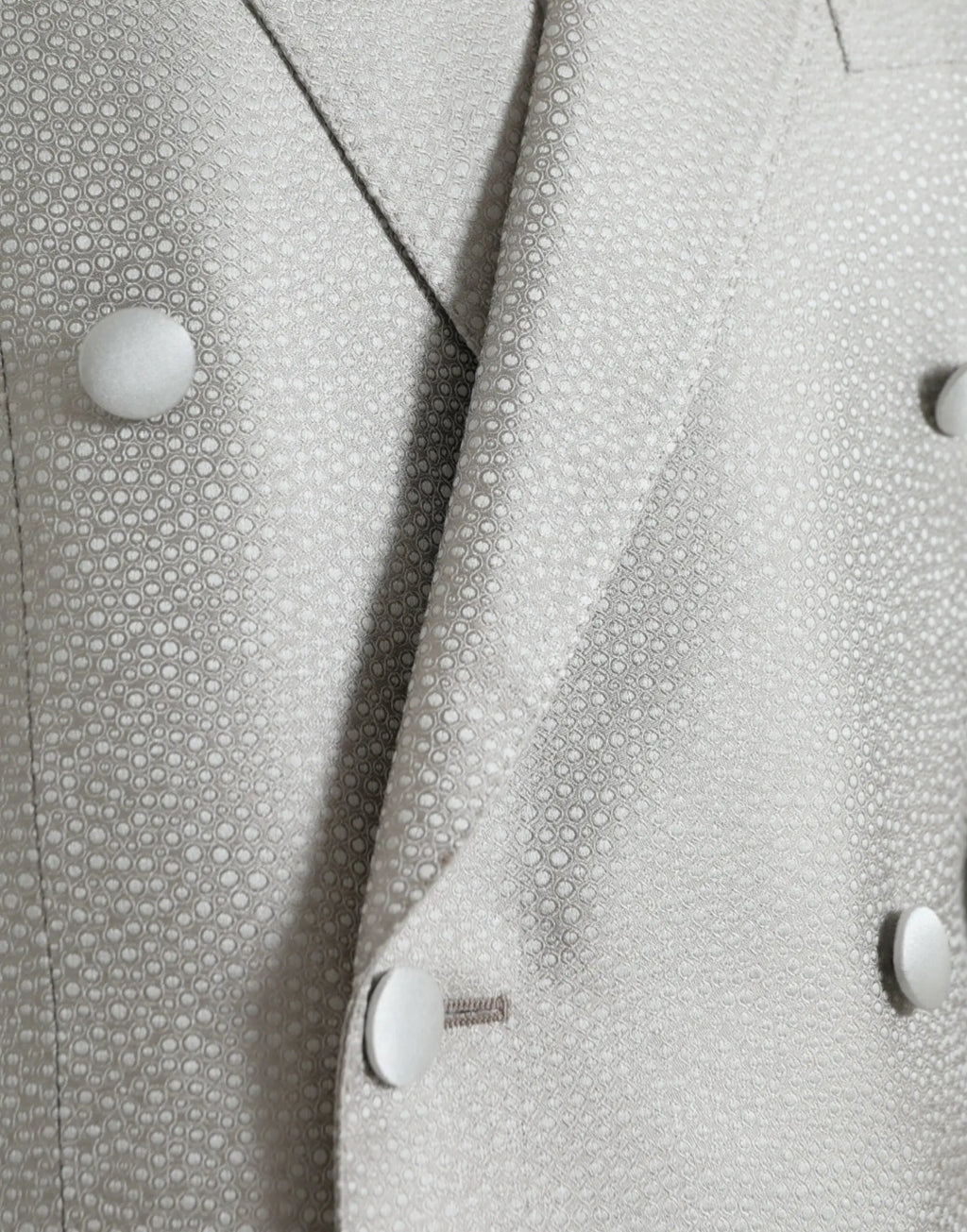 Veste blazer double boutonnage dolce gabbana off white martini gris clair à motif à pois circulaires et boutons blancs assortis