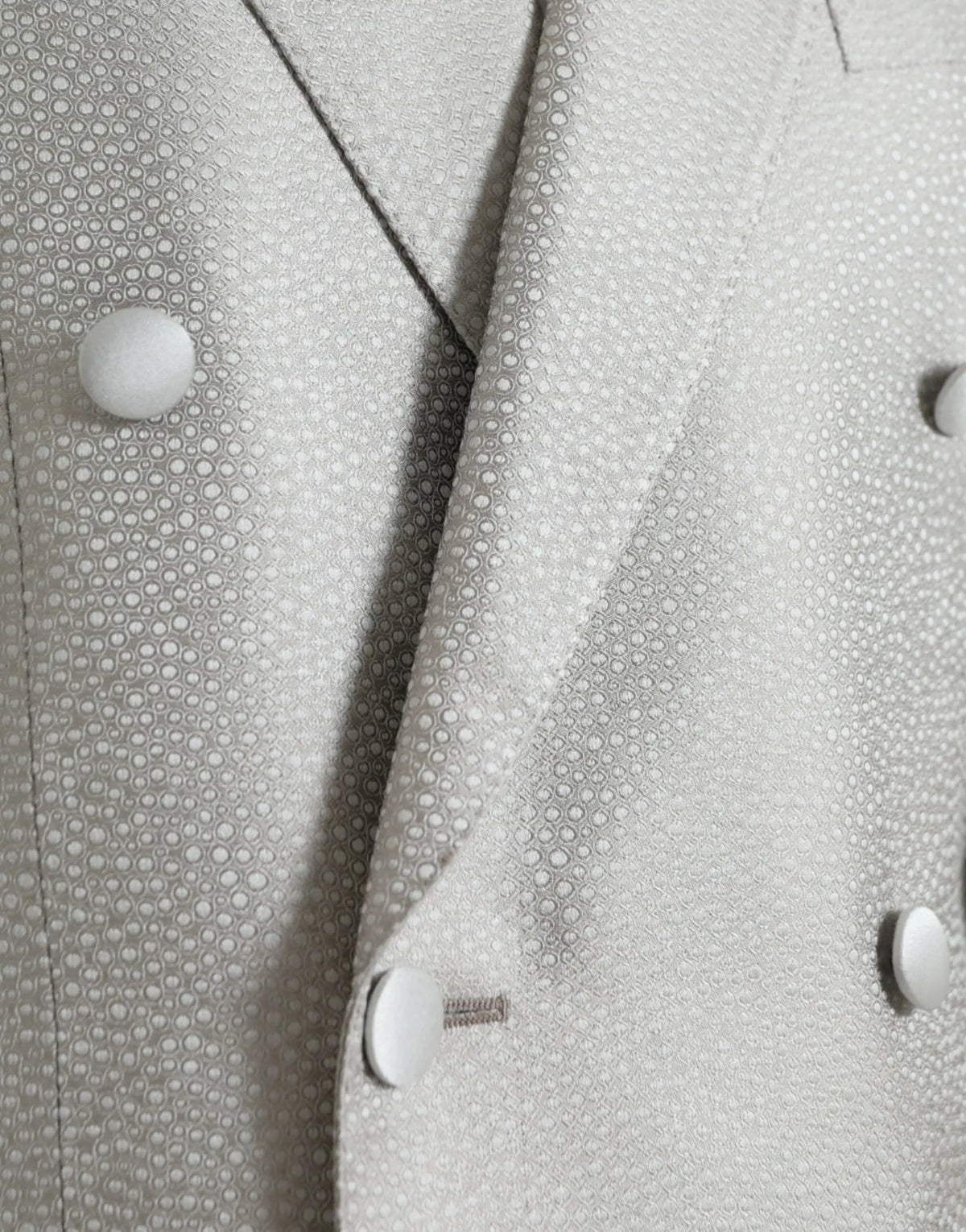 Veste blazer double boutonnage dolce gabbana off white martini gris clair à motif à pois circulaires et boutons blancs assortis