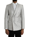 Blazer double boutonnage dolce & gabbana off white martini argent avec motif texturé subtil et boutons assortis