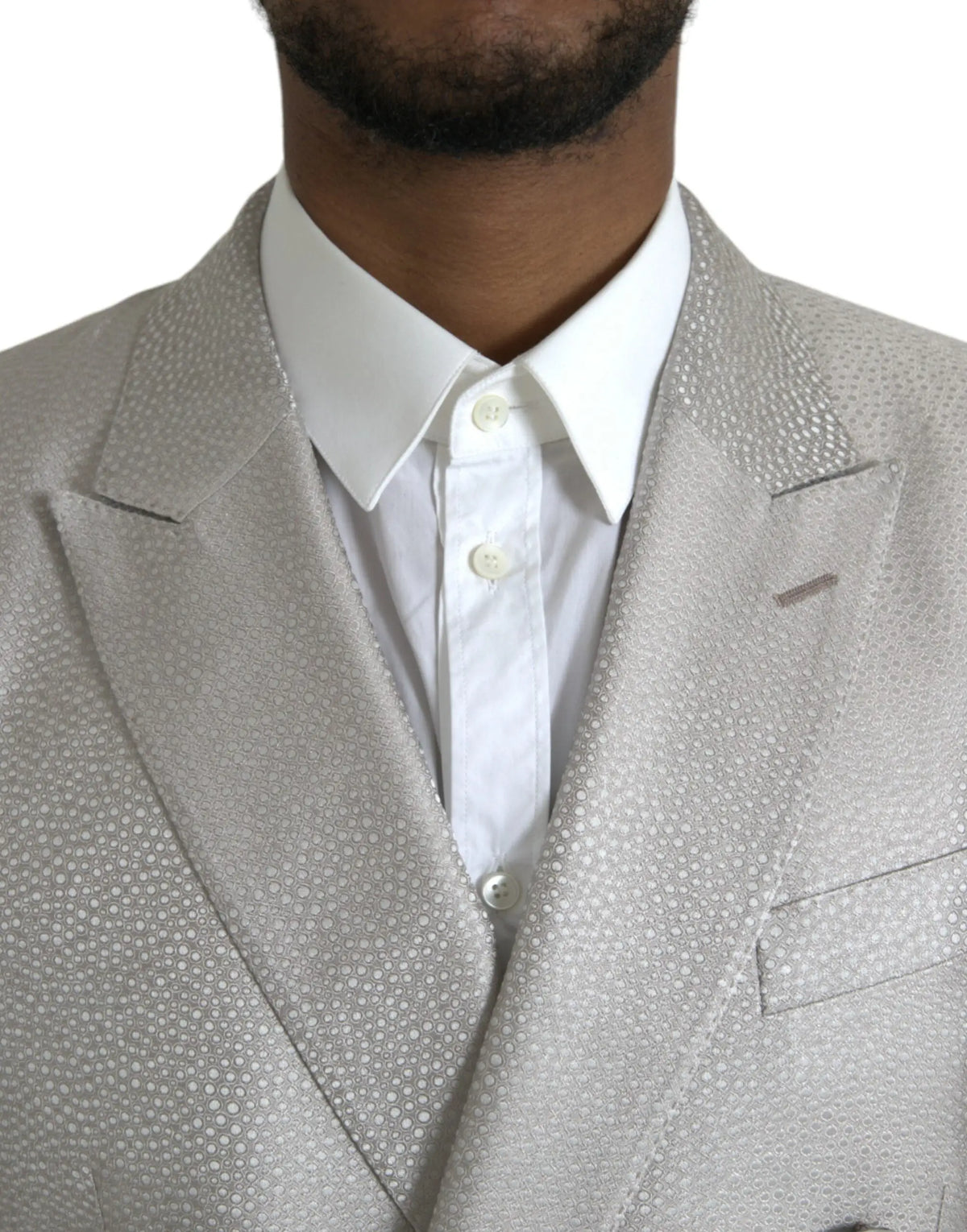 Blazer dolce & gabbana off white martini double boutonnage gris clair à motifs discrets et épaules structurées