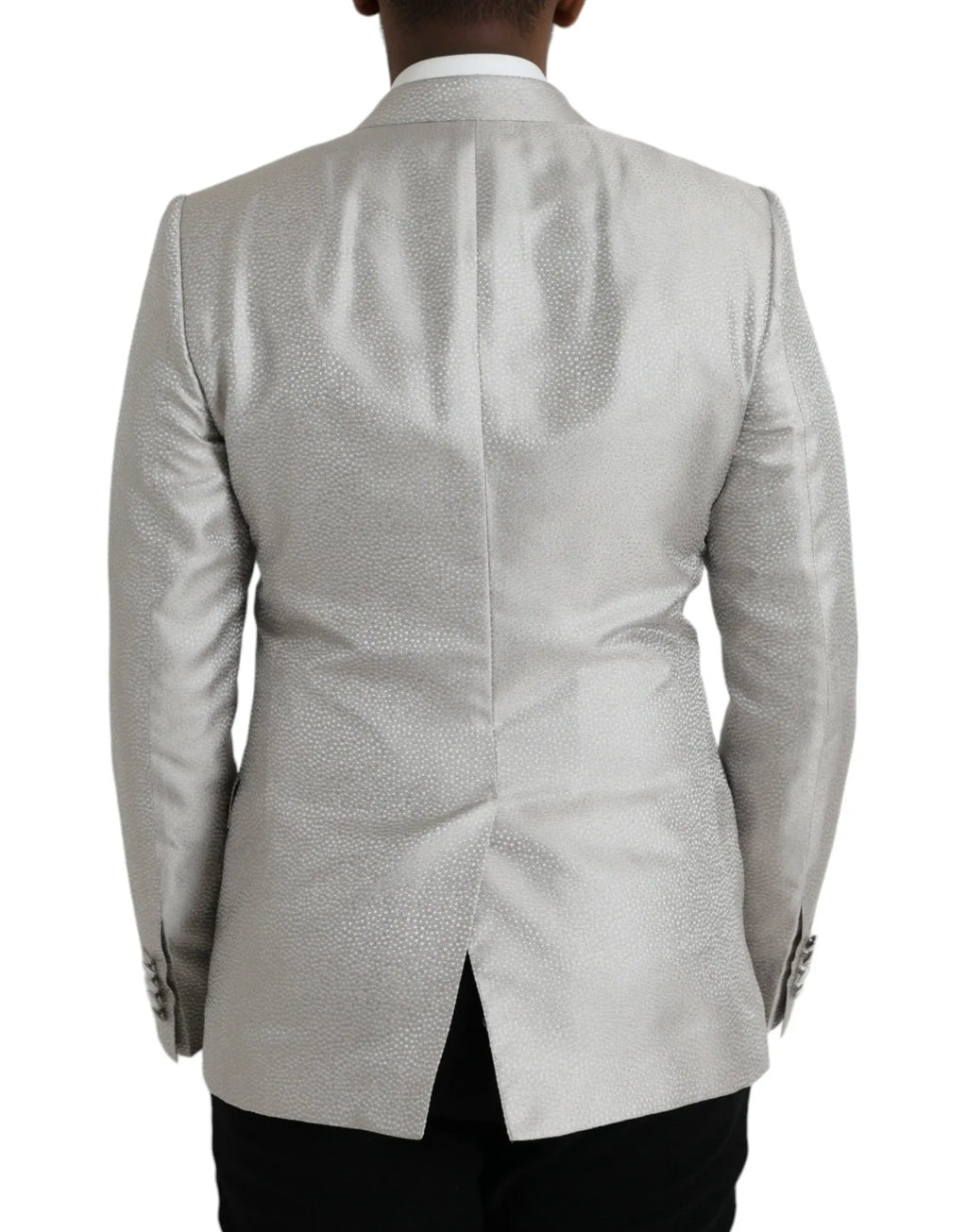 Dolce & gabbana off white martini blazer veste double boutonnage en argent texturé avec motif scintillant subtil
