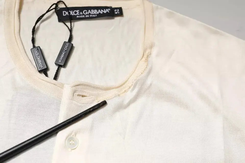 Blouse dolce gabbana crème en soie avec col boutonné et couture soignée, t-shirt henley col rond off white