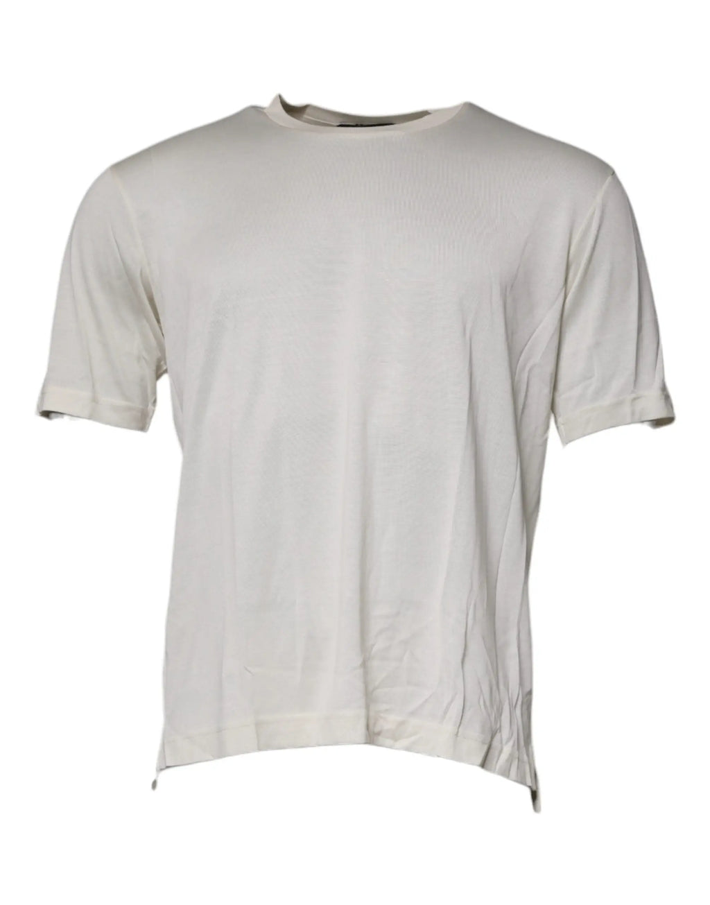 Dolce & gabbana t shirt en coton off white avec col rond en soie et texture côtelée douce à manches courtes