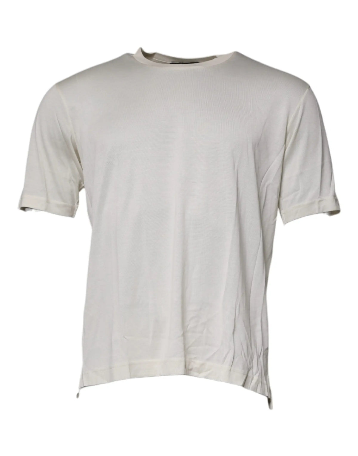 Dolce & gabbana t shirt en coton off white avec col rond en soie et texture côtelée douce à manches courtes