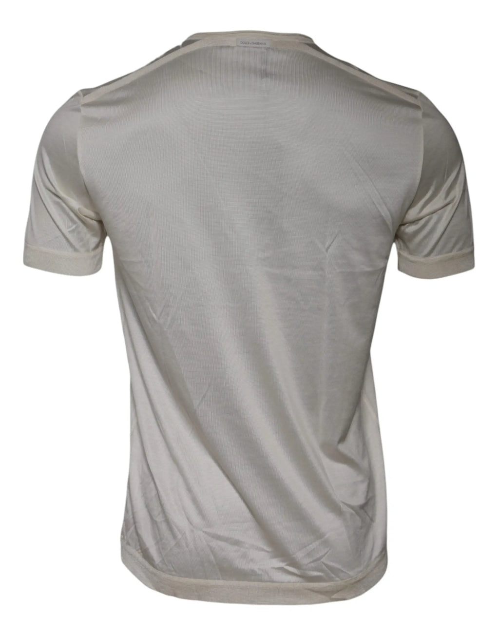 T-shirt dolce & gabbana en soie off white gris clair à manches courtes avec texture côtelée subtile et col rond