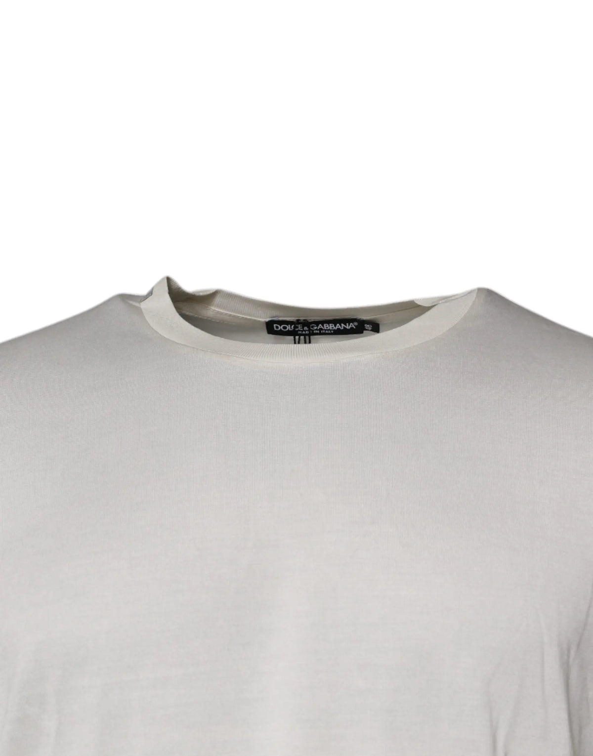 T-shirt dolce & gabbana col rond en soie blanc cassé avec texture côtelée subtile et manches courtes