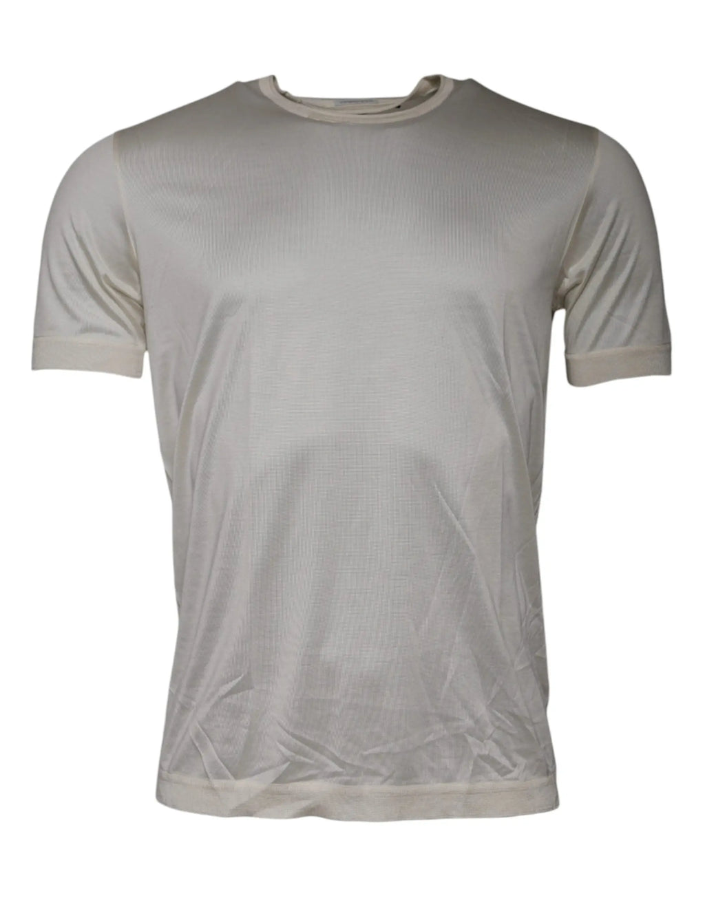 T-shirt dolce & gabbana beige clair en soie avec manches courtes et col rond classique à texture côtelée subtile