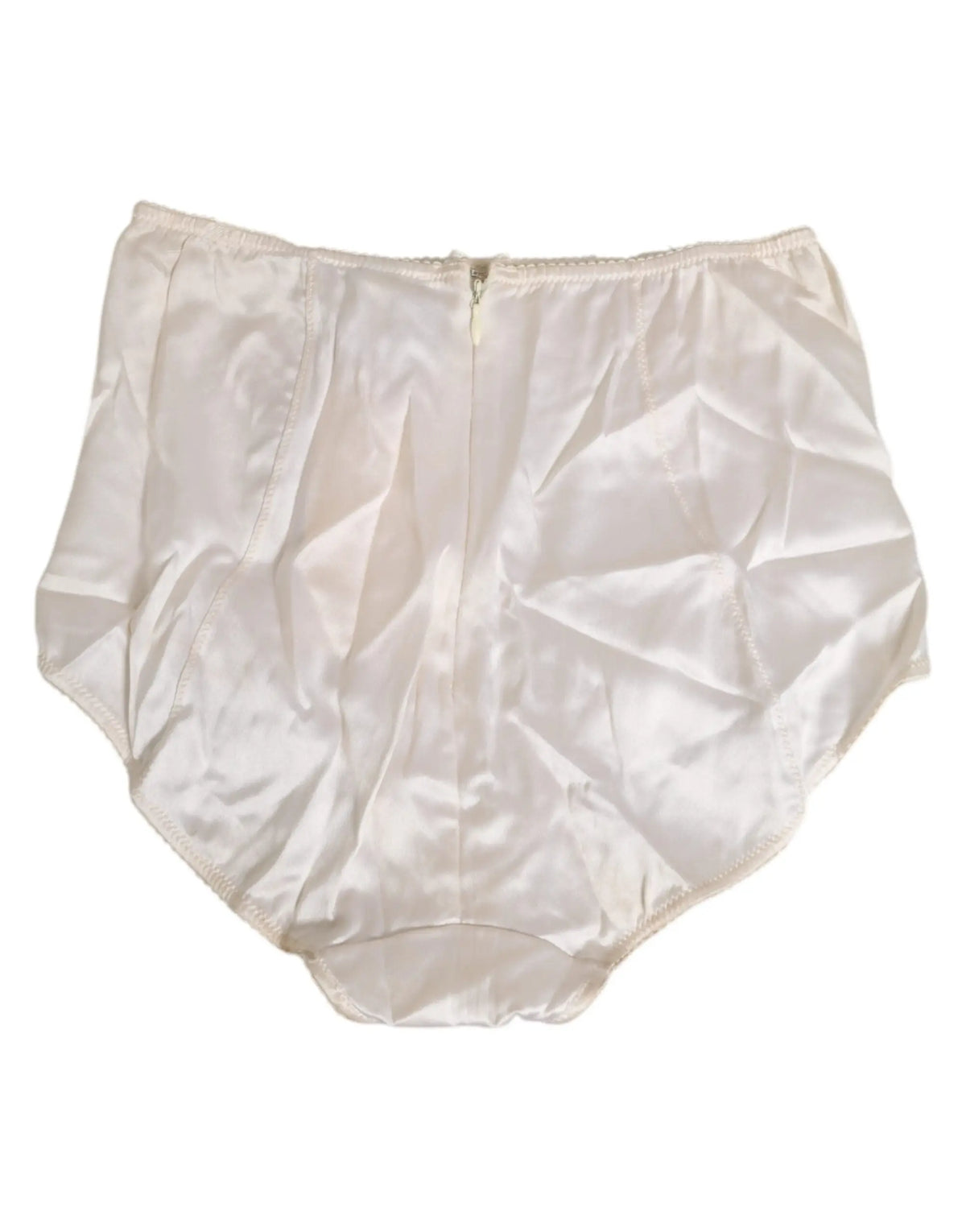 Panty taille haute en satin crème avec fermeture éclair centrale dolce gabbana en soie off white