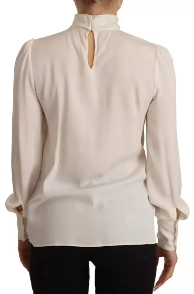 Blouse en satin crème dolce & gabbana à col montant et manches bouffantes en soie off white