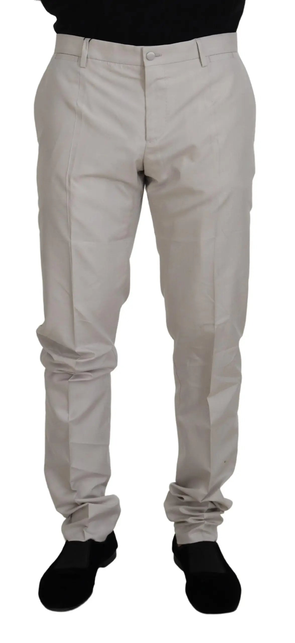 Pantalon chino beige dolce & gabbana en soie off white taille mi-haute coupe classique avec revers roulés