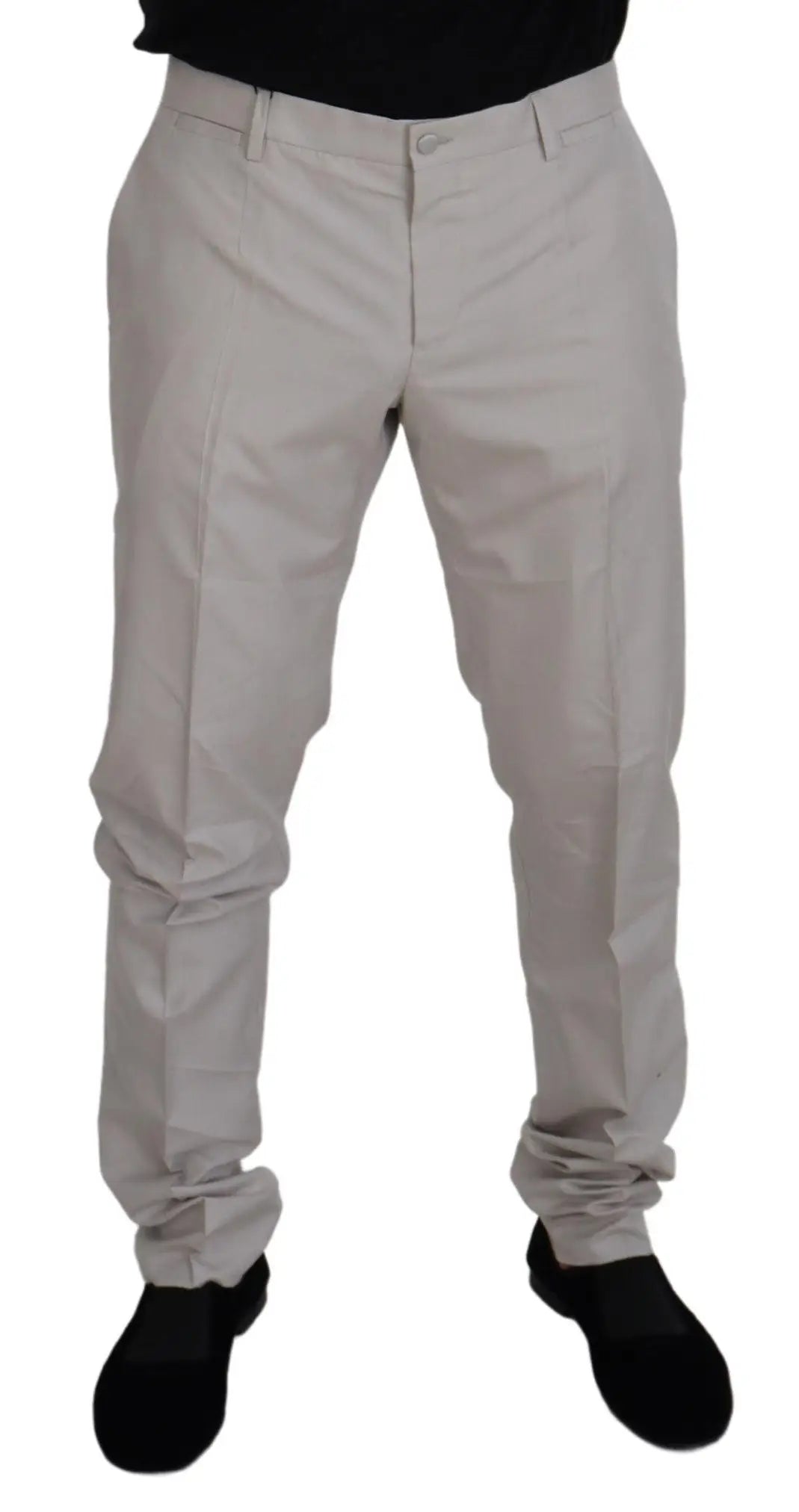 Pantalon chino beige dolce gabbana en soie off white taille mi-haute coupe classique avec plis subtils
