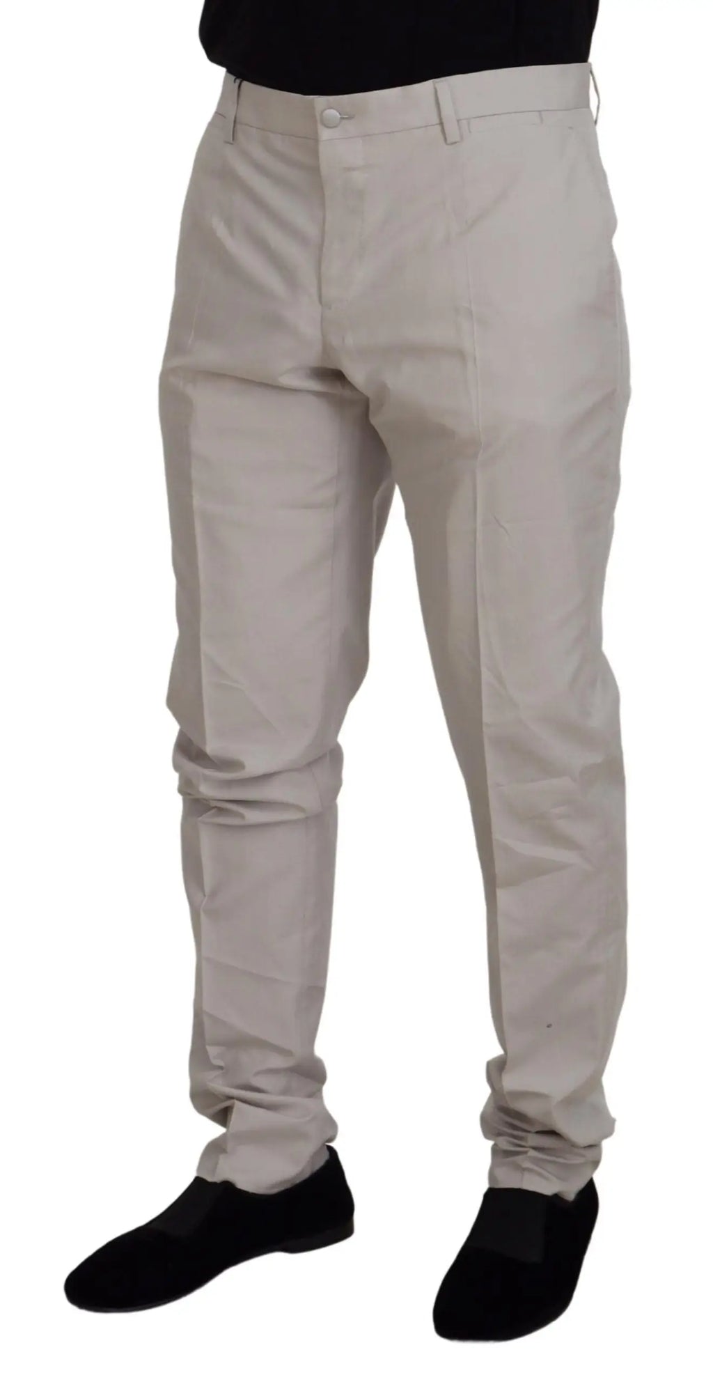 Pantalon chino beige dolce gabbana en soie off white taille mi-haute avec coupe ajustée et poches arrière boutonnées