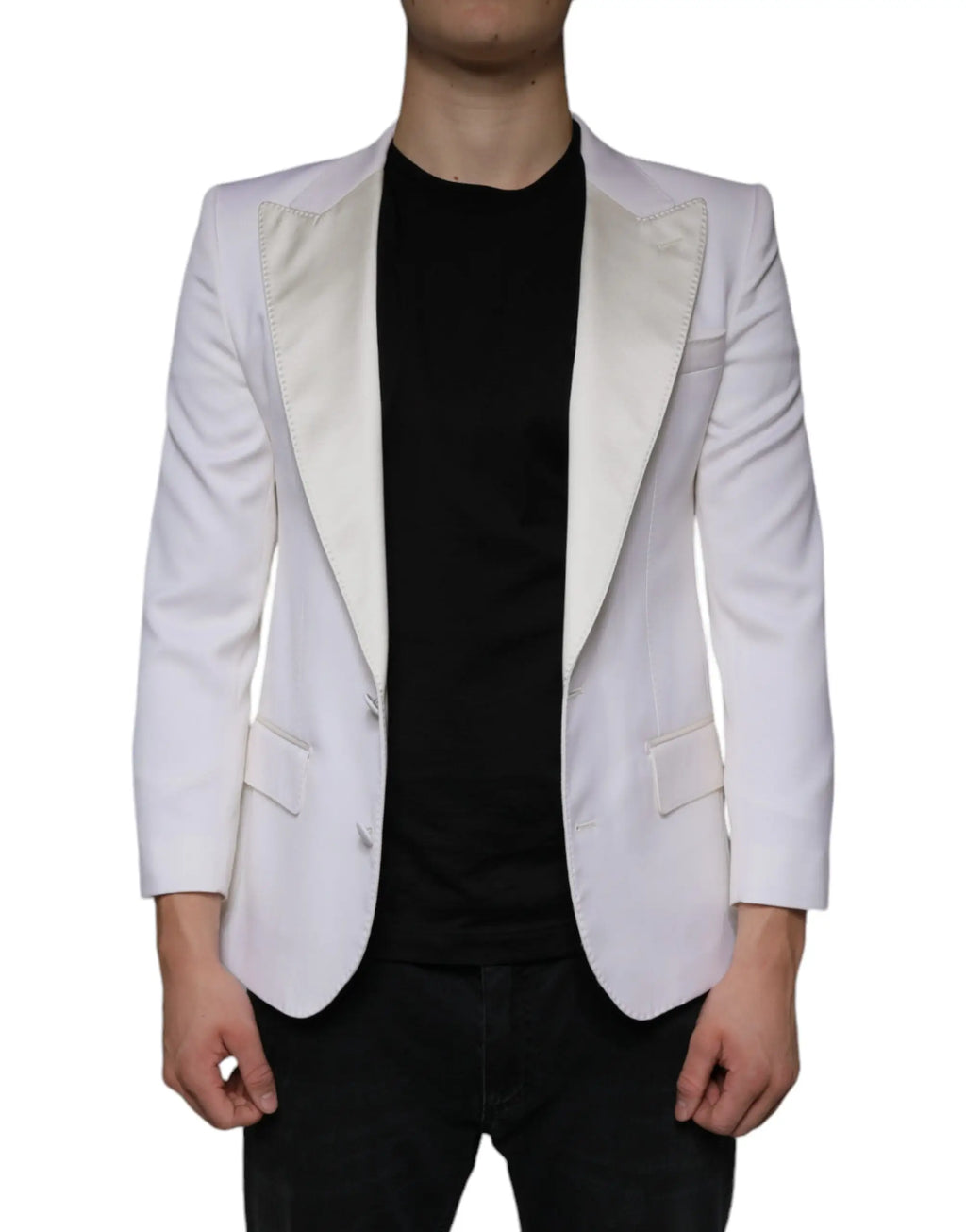 Veste blanche style tuxedo dolce & gabbana en laine avec revers en satin et coupe ajustée