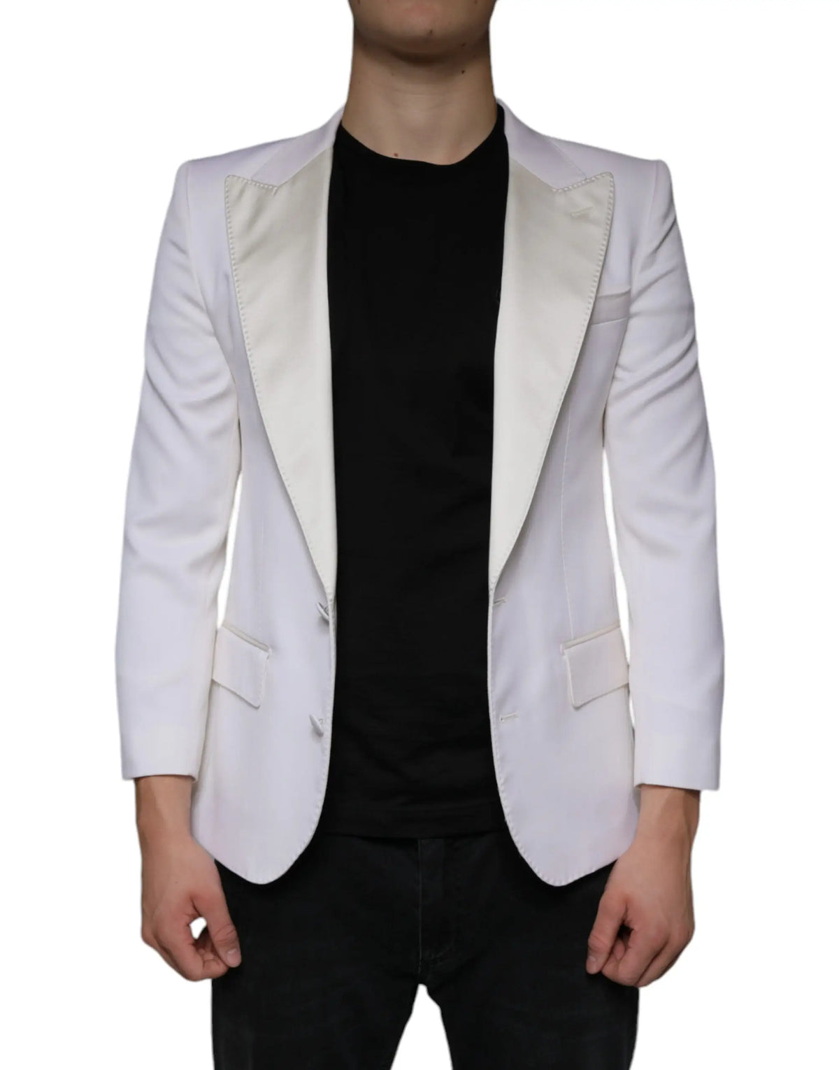 Veste de costume blanche dolce gabbana en laine avec col en satin et coupe ajustée style smoking