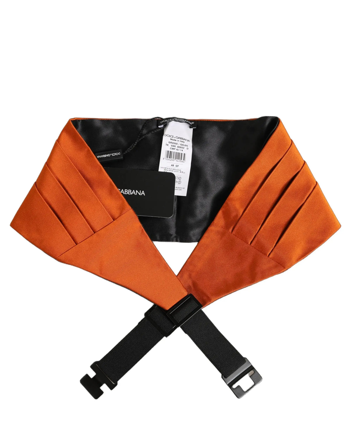 Ceinture taille corset dolce & gabbana orange en satin plissé 100% soie avec sangles réglables noires et boucle