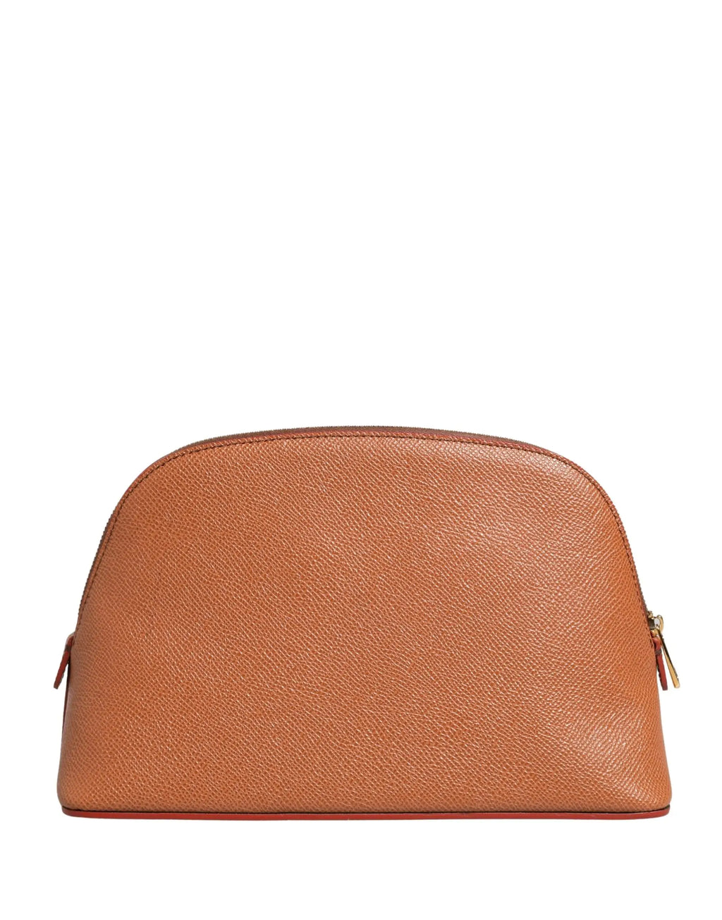 Sac cosmétique en cuir orange beige Dolce & Gabbana avec surface texturée et fermeture éclair dorée robuste
