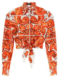 Blouse dolce gabbana orange en coton avec motif blanc et nouée à l’avant