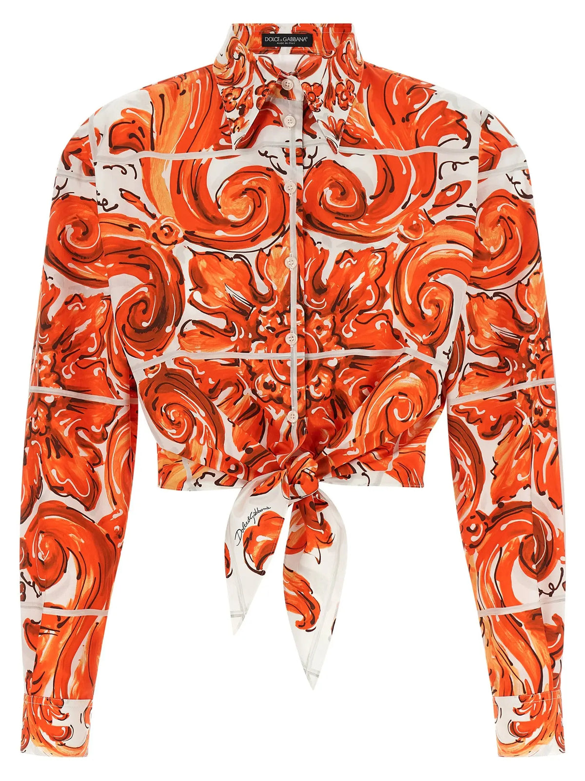 Blouse dolce gabbana orange en coton avec motif blanc et nouée à l’avant