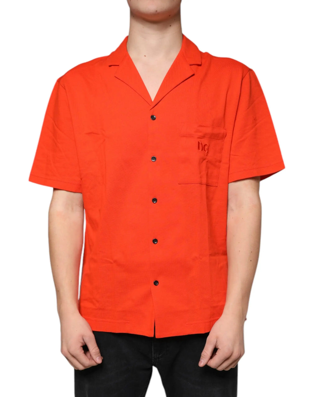 Chemise polo décontractée dolce & gabbana orange en coton à manches courtes avec col et poche poitrine