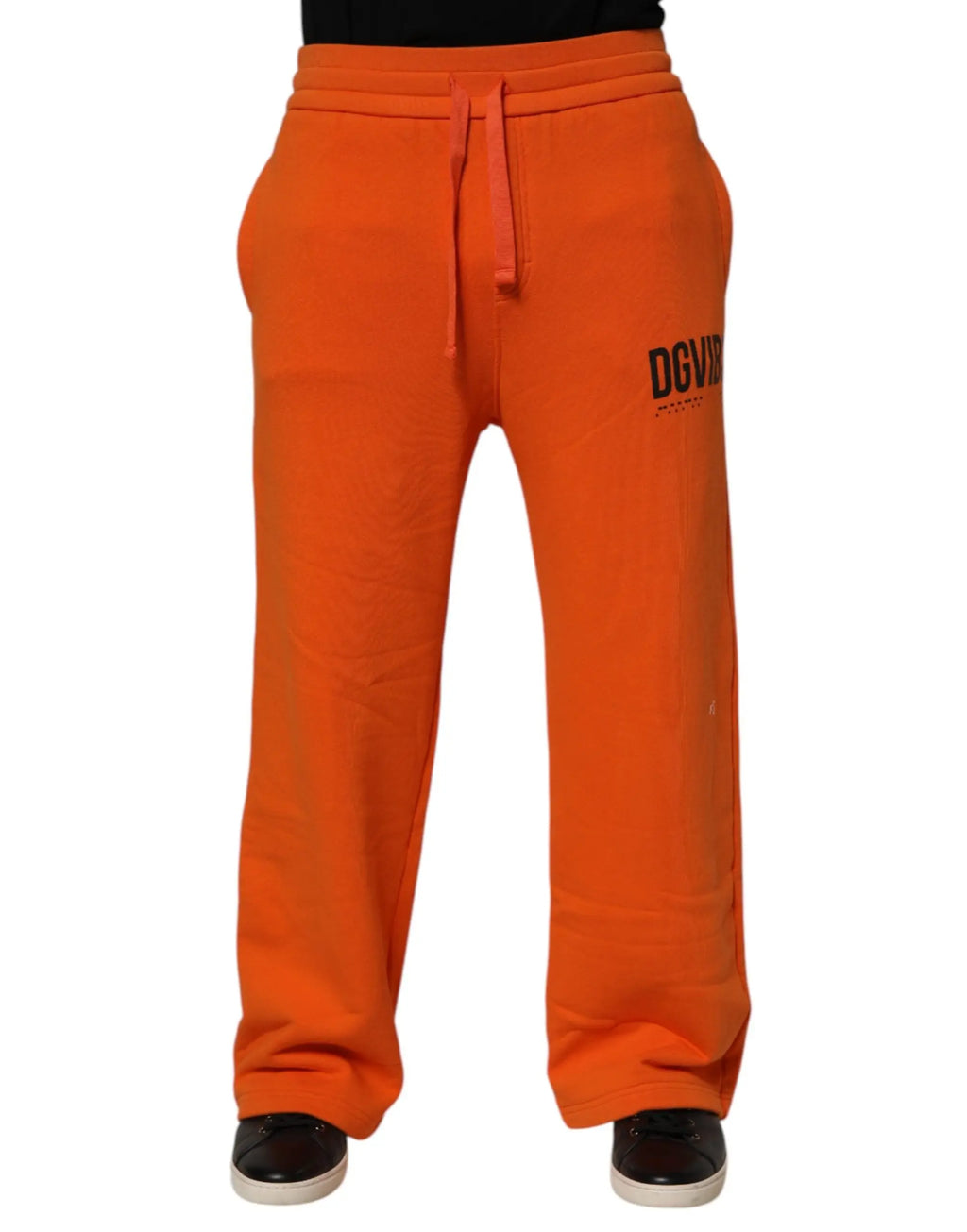 Pantalon de survêtement orange dolce & gabbana en coton avec logo dg vib3 noir à cordon et logo dc noir sur la cuisse gauche